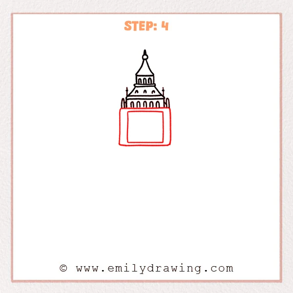 how to draw a big ben - Step 4: The main rectangular body and inner frame of Big Ben are drawn.